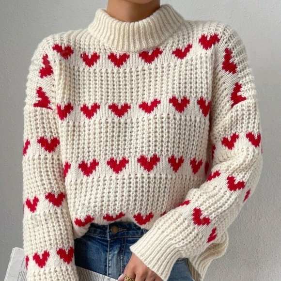 SHEIN MOOSTA Heart Pattern Drop Shoulder Sweater Size (4) Small - Picture 1 of 3